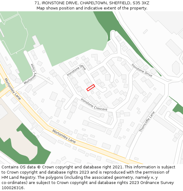 71, IRONSTONE DRIVE, CHAPELTOWN, SHEFFIELD, S35 3XZ: Location map and indicative extent of plot