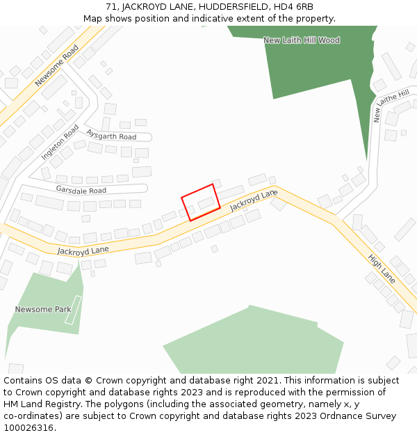 71, JACKROYD LANE, HUDDERSFIELD, HD4 6RB: Location map and indicative extent of plot