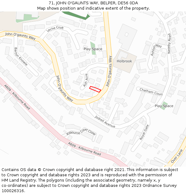 71, JOHN O'GAUNTS WAY, BELPER, DE56 0DA: Location map and indicative extent of plot