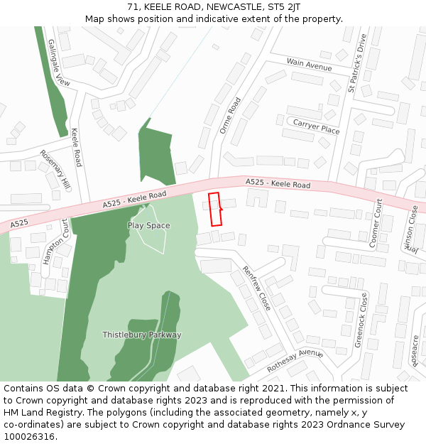 71, KEELE ROAD, NEWCASTLE, ST5 2JT: Location map and indicative extent of plot