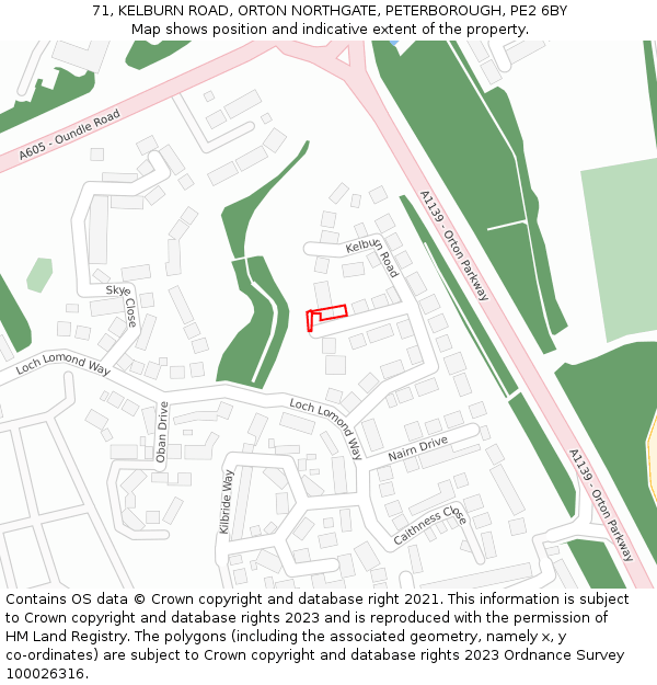 71, KELBURN ROAD, ORTON NORTHGATE, PETERBOROUGH, PE2 6BY: Location map and indicative extent of plot