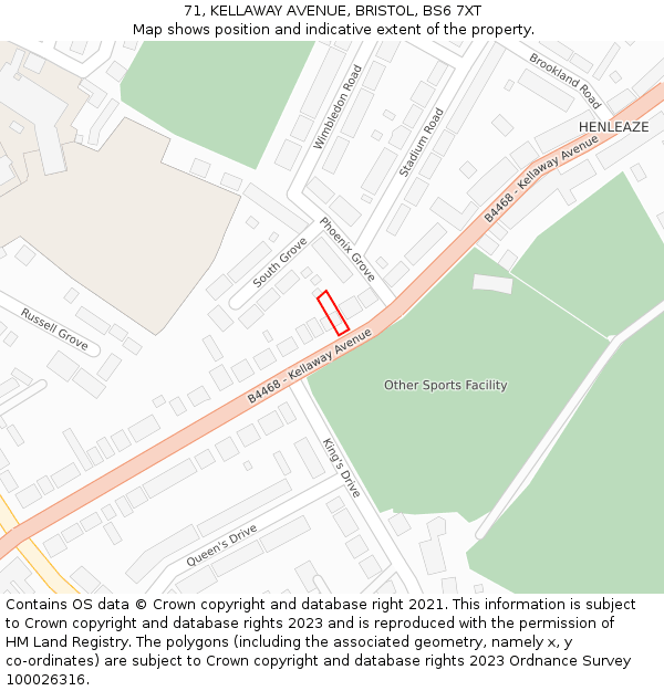71, KELLAWAY AVENUE, BRISTOL, BS6 7XT: Location map and indicative extent of plot