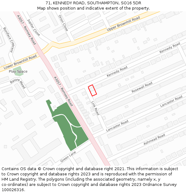 71, KENNEDY ROAD, SOUTHAMPTON, SO16 5DR: Location map and indicative extent of plot