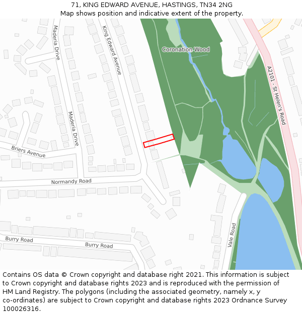 71, KING EDWARD AVENUE, HASTINGS, TN34 2NG: Location map and indicative extent of plot