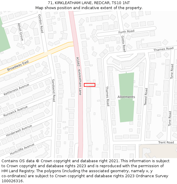 71, KIRKLEATHAM LANE, REDCAR, TS10 1NT: Location map and indicative extent of plot