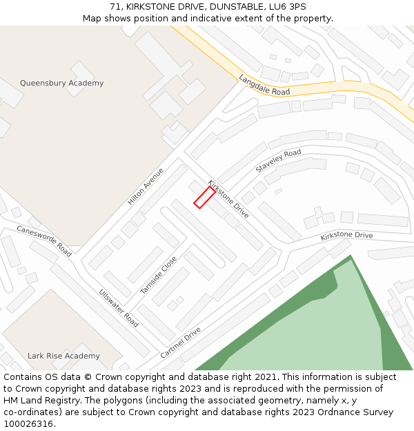 71, KIRKSTONE DRIVE, DUNSTABLE, LU6 3PS: Location map and indicative extent of plot