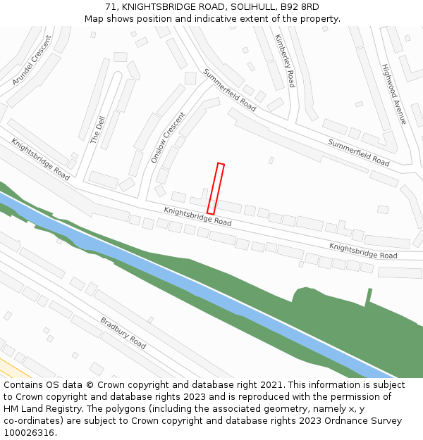 71, KNIGHTSBRIDGE ROAD, SOLIHULL, B92 8RD: Location map and indicative extent of plot