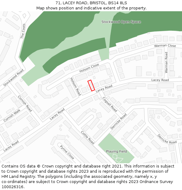 71, LACEY ROAD, BRISTOL, BS14 8LS: Location map and indicative extent of plot