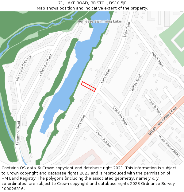 71, LAKE ROAD, BRISTOL, BS10 5JE: Location map and indicative extent of plot