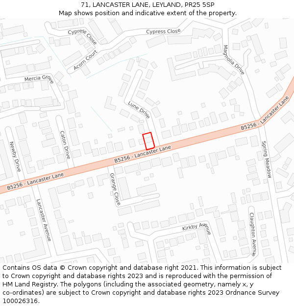 71, LANCASTER LANE, LEYLAND, PR25 5SP: Location map and indicative extent of plot