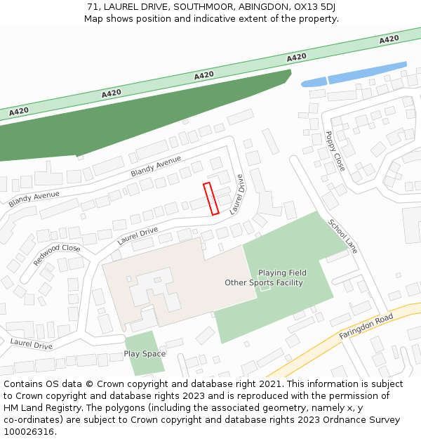 71, LAUREL DRIVE, SOUTHMOOR, ABINGDON, OX13 5DJ: Location map and indicative extent of plot