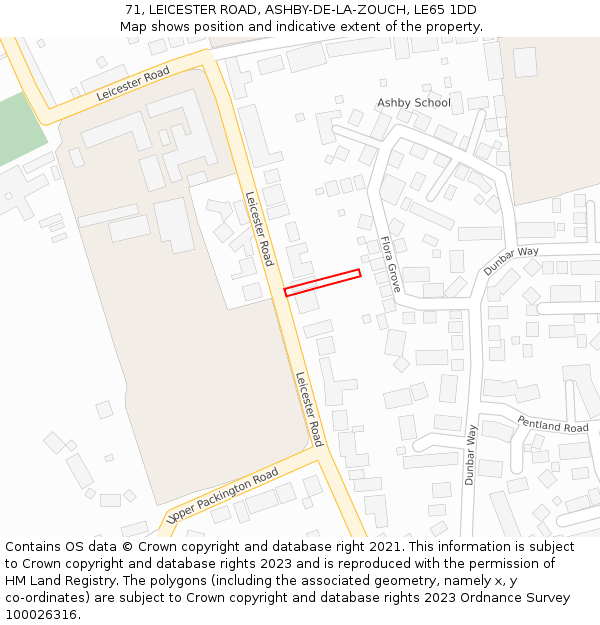 71, LEICESTER ROAD, ASHBY-DE-LA-ZOUCH, LE65 1DD: Location map and indicative extent of plot