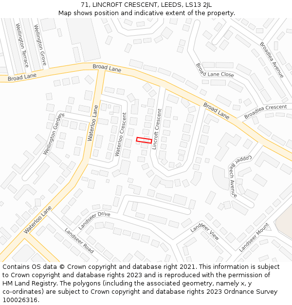 71, LINCROFT CRESCENT, LEEDS, LS13 2JL: Location map and indicative extent of plot