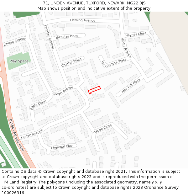 71, LINDEN AVENUE, TUXFORD, NEWARK, NG22 0JS: Location map and indicative extent of plot