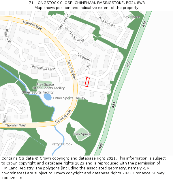 71, LONGSTOCK CLOSE, CHINEHAM, BASINGSTOKE, RG24 8WR: Location map and indicative extent of plot