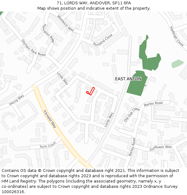 71, LORDS WAY, ANDOVER, SP11 6FA: Location map and indicative extent of plot