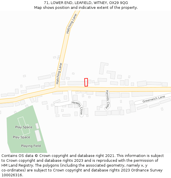 71, LOWER END, LEAFIELD, WITNEY, OX29 9QG: Location map and indicative extent of plot