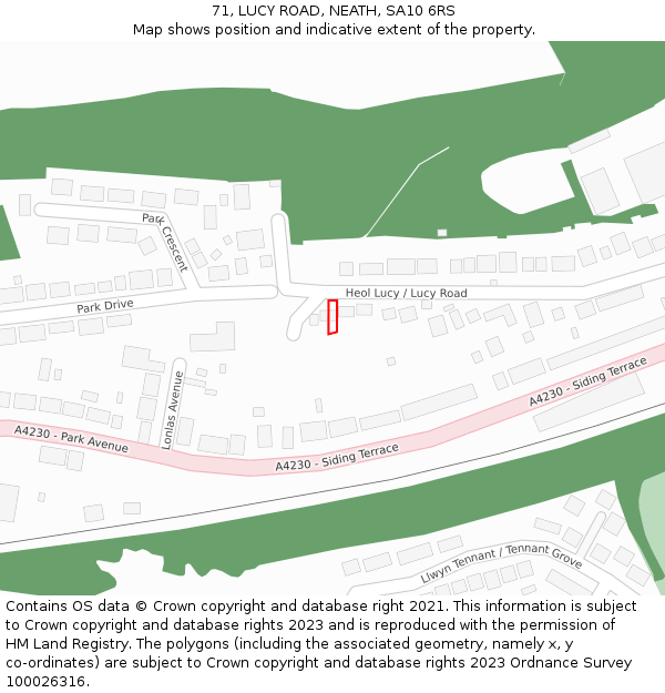 71, LUCY ROAD, NEATH, SA10 6RS: Location map and indicative extent of plot