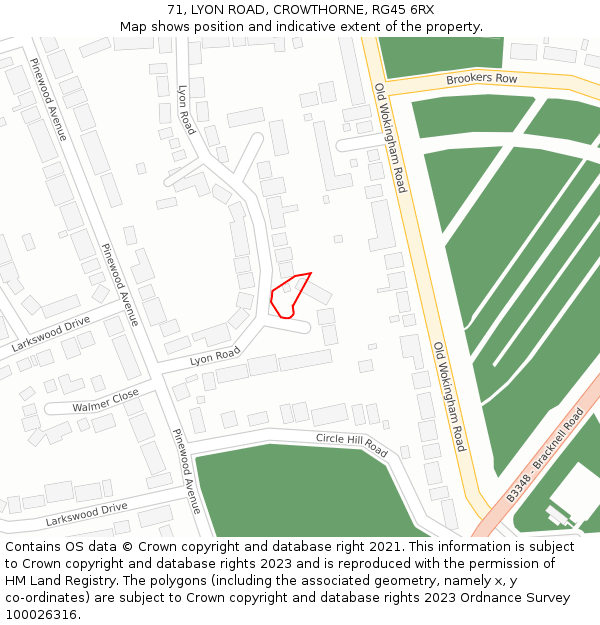 71, LYON ROAD, CROWTHORNE, RG45 6RX: Location map and indicative extent of plot