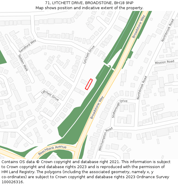 71, LYTCHETT DRIVE, BROADSTONE, BH18 9NP: Location map and indicative extent of plot