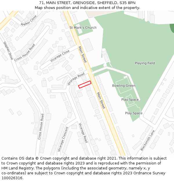 71, MAIN STREET, GRENOSIDE, SHEFFIELD, S35 8PN: Location map and indicative extent of plot