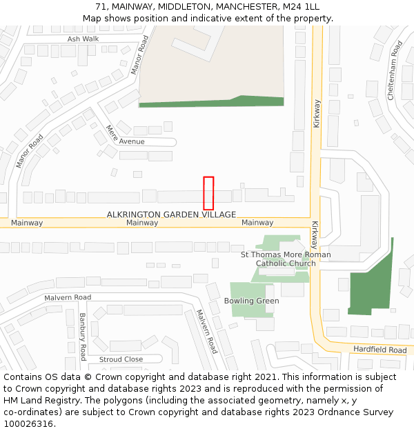 71, MAINWAY, MIDDLETON, MANCHESTER, M24 1LL: Location map and indicative extent of plot
