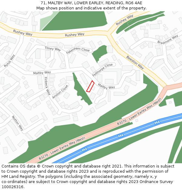 71, MALTBY WAY, LOWER EARLEY, READING, RG6 4AE: Location map and indicative extent of plot