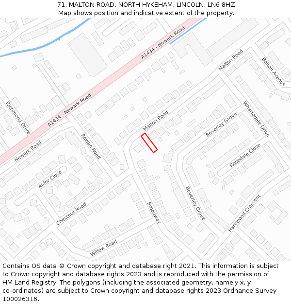 71, MALTON ROAD, NORTH HYKEHAM, LINCOLN, LN6 8HZ: Location map and indicative extent of plot