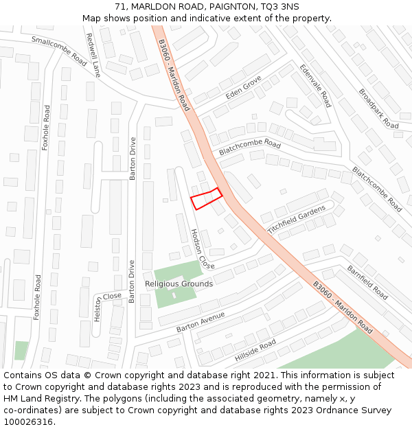 71, MARLDON ROAD, PAIGNTON, TQ3 3NS: Location map and indicative extent of plot