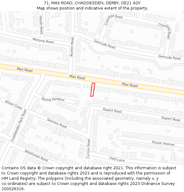 71, MAX ROAD, CHADDESDEN, DERBY, DE21 4GY: Location map and indicative extent of plot