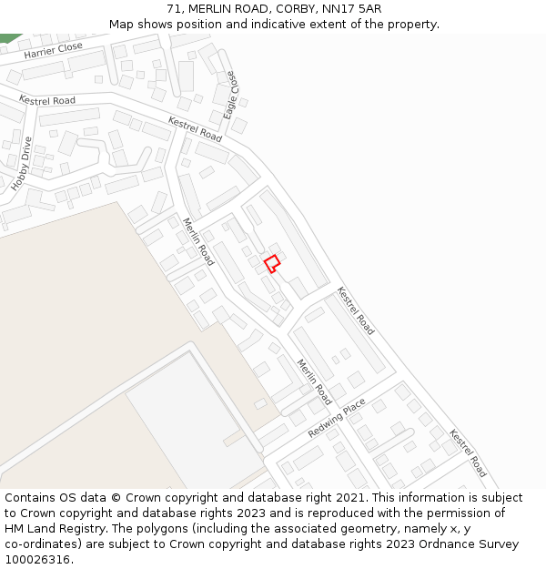 71, MERLIN ROAD, CORBY, NN17 5AR: Location map and indicative extent of plot