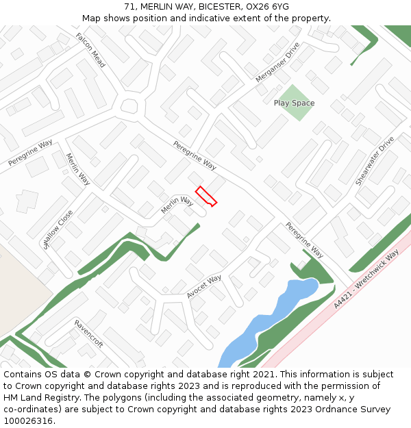 71, MERLIN WAY, BICESTER, OX26 6YG: Location map and indicative extent of plot