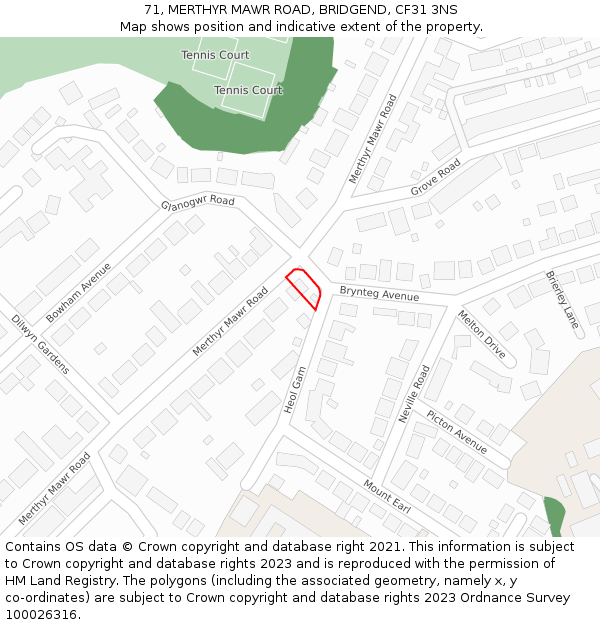71, MERTHYR MAWR ROAD, BRIDGEND, CF31 3NS: Location map and indicative extent of plot