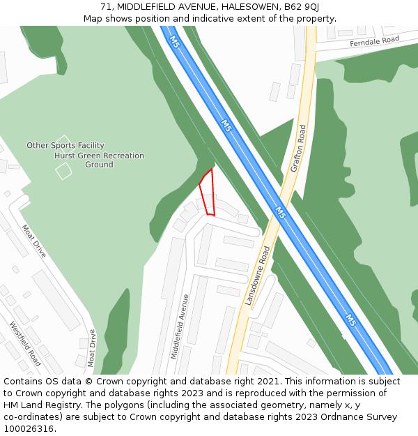 71, MIDDLEFIELD AVENUE, HALESOWEN, B62 9QJ: Location map and indicative extent of plot