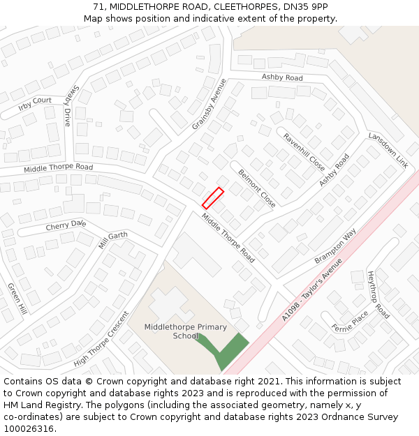 71, MIDDLETHORPE ROAD, CLEETHORPES, DN35 9PP: Location map and indicative extent of plot