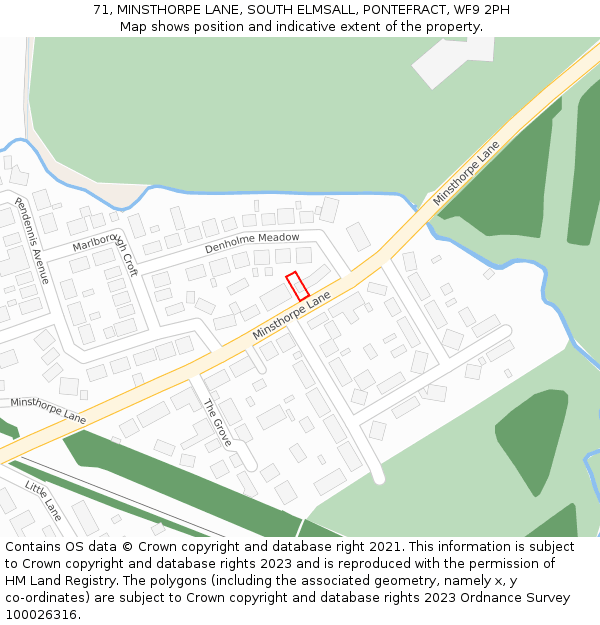 71, MINSTHORPE LANE, SOUTH ELMSALL, PONTEFRACT, WF9 2PH: Location map and indicative extent of plot