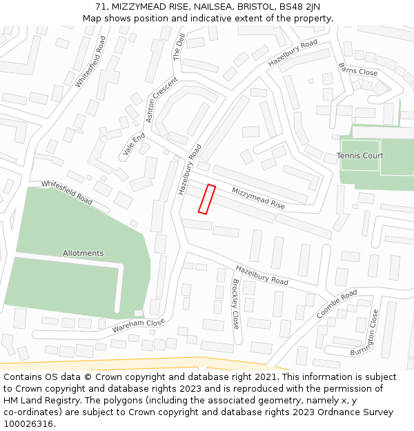 71, MIZZYMEAD RISE, NAILSEA, BRISTOL, BS48 2JN: Location map and indicative extent of plot
