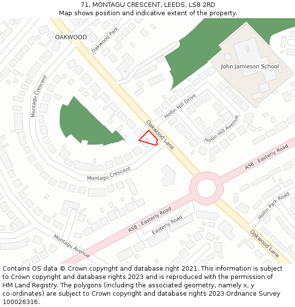 71, MONTAGU CRESCENT, LEEDS, LS8 2RD: Location map and indicative extent of plot
