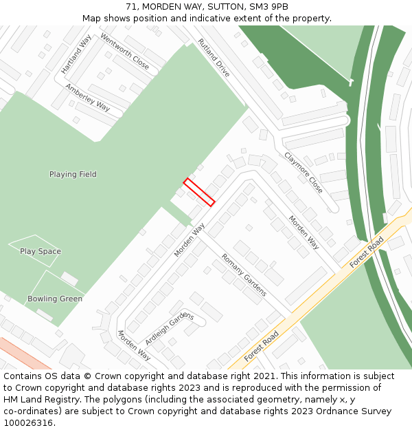 71, MORDEN WAY, SUTTON, SM3 9PB: Location map and indicative extent of plot