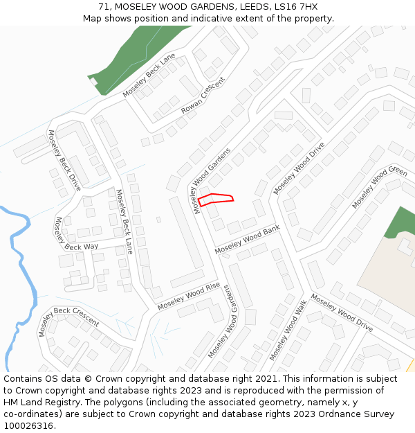 71, MOSELEY WOOD GARDENS, LEEDS, LS16 7HX: Location map and indicative extent of plot