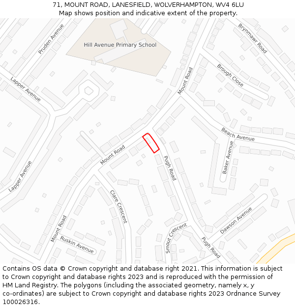 71, MOUNT ROAD, LANESFIELD, WOLVERHAMPTON, WV4 6LU: Location map and indicative extent of plot