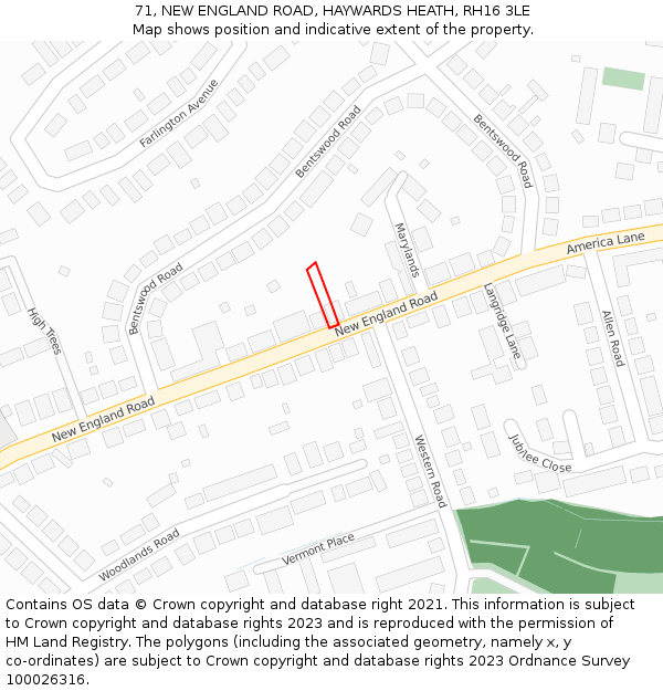 71, NEW ENGLAND ROAD, HAYWARDS HEATH, RH16 3LE: Location map and indicative extent of plot