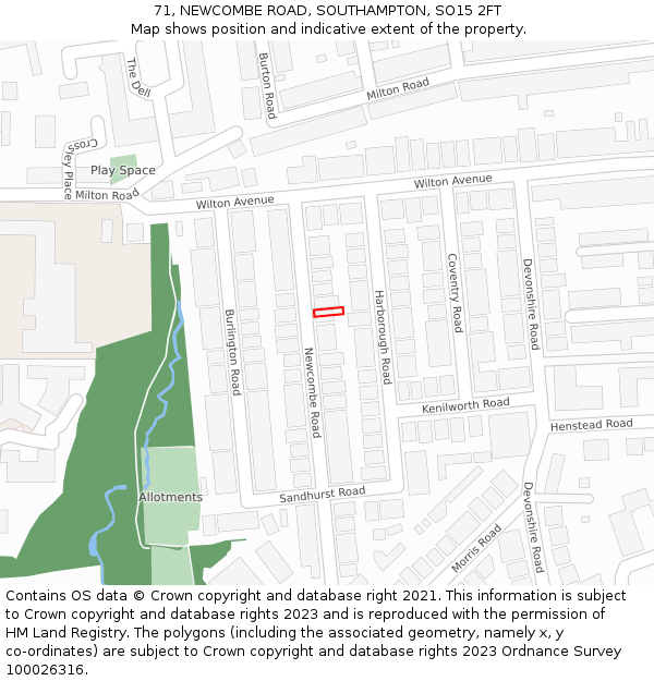 71, NEWCOMBE ROAD, SOUTHAMPTON, SO15 2FT: Location map and indicative extent of plot