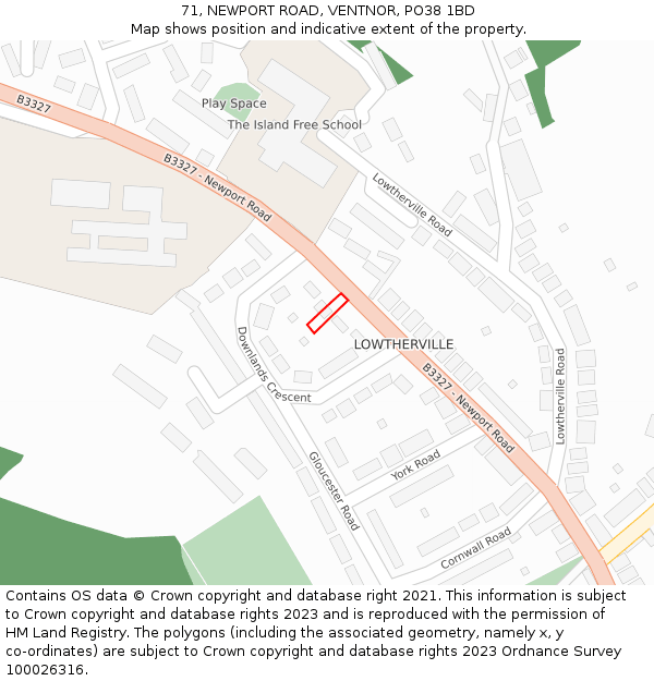 71, NEWPORT ROAD, VENTNOR, PO38 1BD: Location map and indicative extent of plot