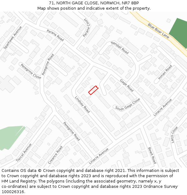 71, NORTH GAGE CLOSE, NORWICH, NR7 8BP: Location map and indicative extent of plot