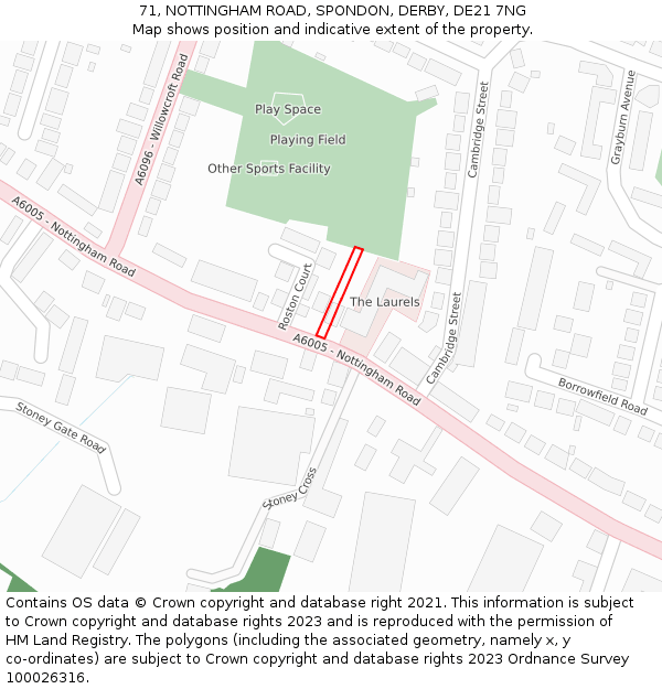 71, NOTTINGHAM ROAD, SPONDON, DERBY, DE21 7NG: Location map and indicative extent of plot