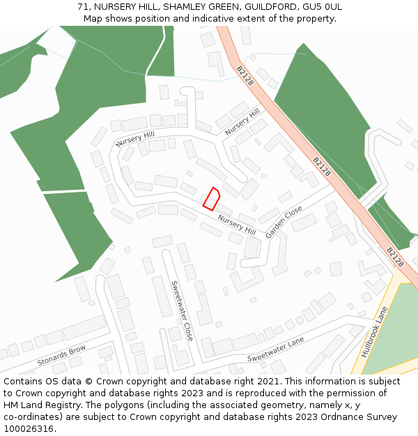 71, NURSERY HILL, SHAMLEY GREEN, GUILDFORD, GU5 0UL: Location map and indicative extent of plot