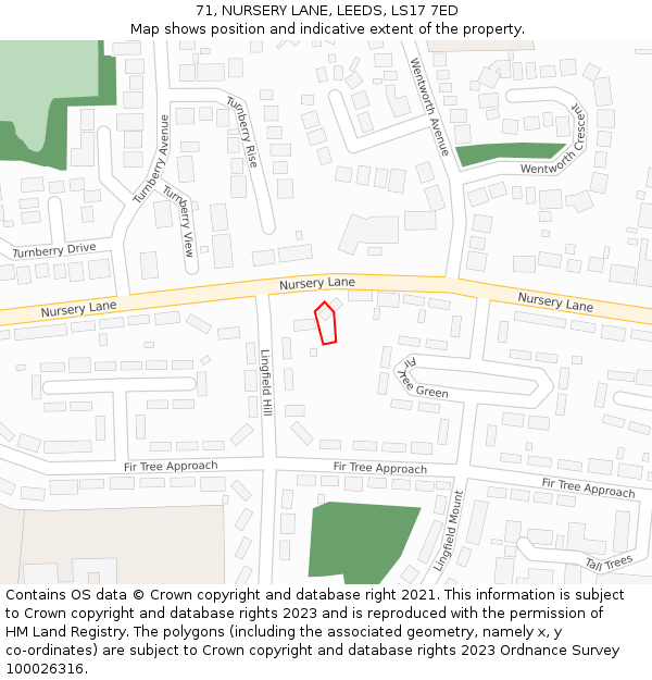 71, NURSERY LANE, LEEDS, LS17 7ED: Location map and indicative extent of plot
