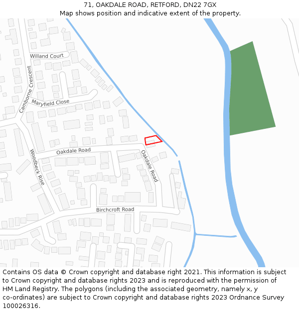 71, OAKDALE ROAD, RETFORD, DN22 7GX: Location map and indicative extent of plot