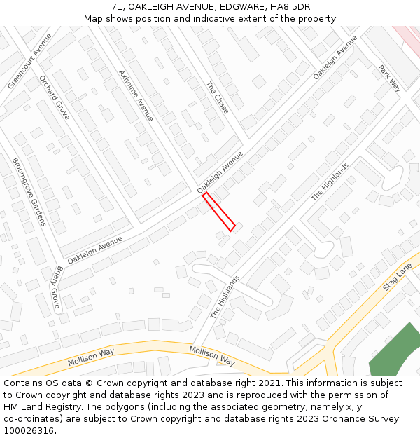 71, OAKLEIGH AVENUE, EDGWARE, HA8 5DR: Location map and indicative extent of plot